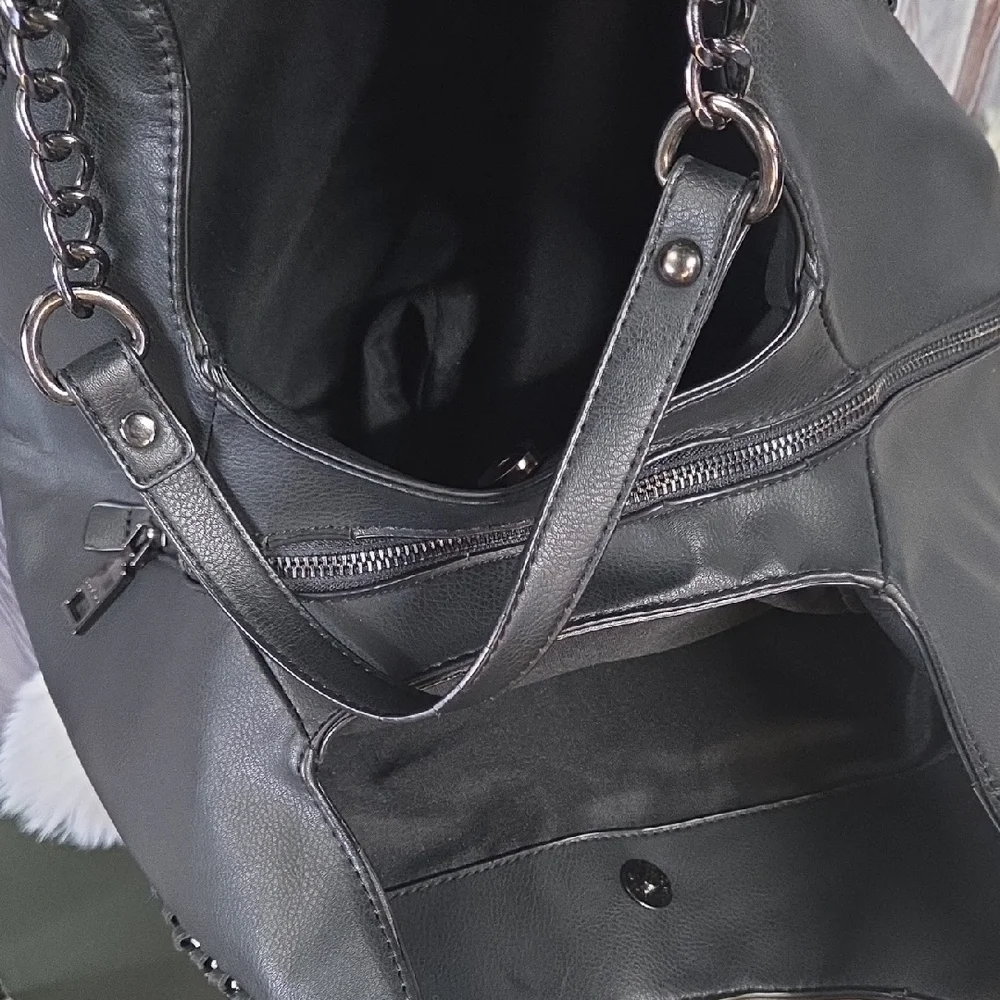 bebe Black Hobo Bag with Chain Accents - Picture 6 of 7